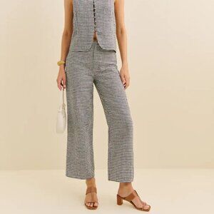 Reformation Joni Linen Cropped Pant High-Rise Wide Leg Remy Check Gingham 0 NWT